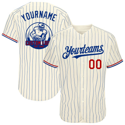 Custom Cream Royal Pinstripe Red-White Authentic Baseball Jersey