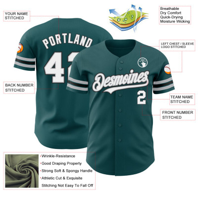 Custom Midnight Green White Gray-Black Authentic Baseball Jersey