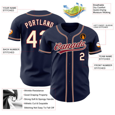 Custom Navy City Cream-Crimson Authentic Baseball Jersey