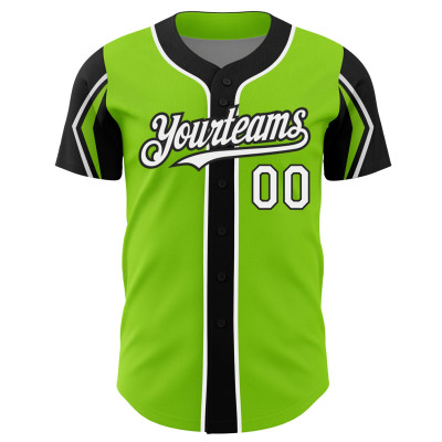 Custom Neon Green White-Black 3 Colors Arm Shapes Authentic Baseball Jersey