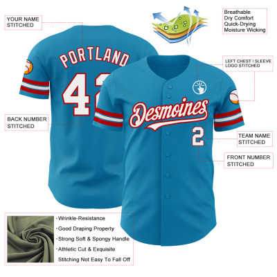 Custom Panther Blue White-Red Authentic Baseball Jersey