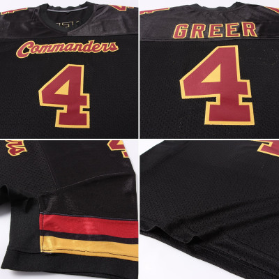 Custom Black Burgundy-Gold Mesh Authentic Football Jersey