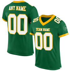 Custom Kelly Green White-Gold Mesh Authentic Football Jersey