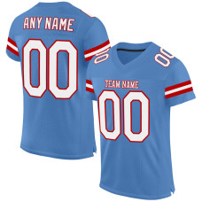 Custom Powder Blue White-Red Mesh Authentic Football Jersey