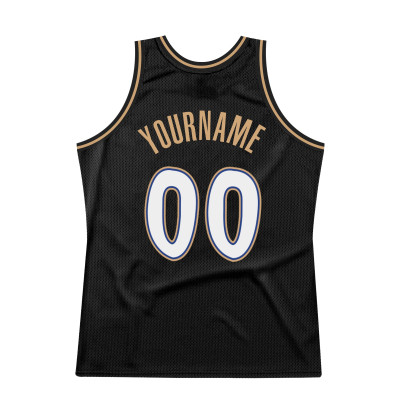 Custom Black White-Old Gold Authentic Throwback Basketball Jersey