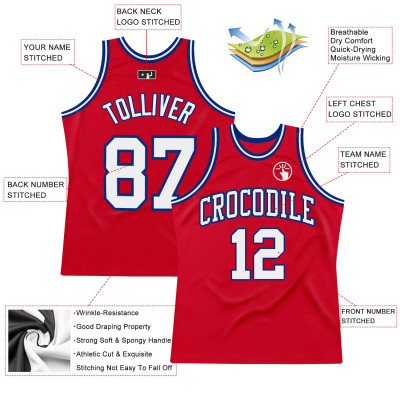 Custom Red White-Royal Authentic Throwback Basketball Jersey