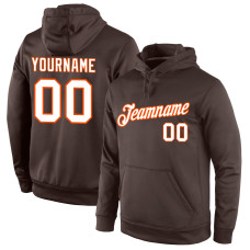 Custom Stitched Brown White-Orange Sports Pullover Sweatshirt Hoodie