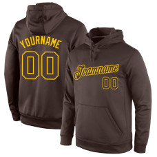 Custom Stitched Brown Brown-Gold Sports Pullover Sweatshirt Hoodie