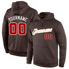 Custom Stitched Brown Red-White Sports Pullover Sweatshirt Hoodie