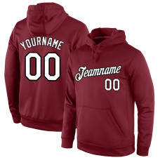 Custom Stitched Burgundy White-Black Sports Pullover Sweatshirt Hoodie