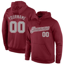 Custom Stitched Burgundy Gray-White Sports Pullover Sweatshirt Hoodie
