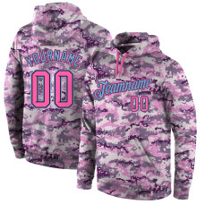 Custom Stitched Camo Pink-Light Blue Sports Pullover Sweatshirt Salute To Service Hoodie