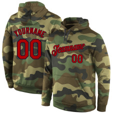 Custom Stitched Camo Red-Navy Sports Pullover Sweatshirt Salute To Service Hoodie