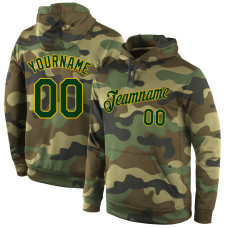 Custom Stitched Camo Green-Gold Sports Pullover Sweatshirt Salute To Service Hoodie