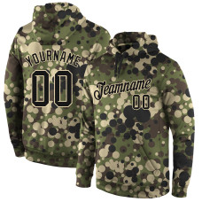 Custom Stitched Camo Black-Cream Sports Pullover Sweatshirt Salute To Service Hoodie