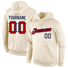 Custom Stitched Cream Red-Navy Sports Pullover Sweatshirt Hoodie