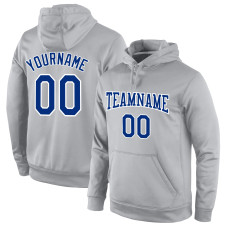 Custom Stitched Gray Royal Sports Pullover Sweatshirt Hoodie