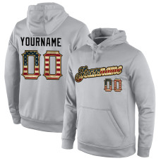 Custom Stitched Gray Vintage USA Flag-Old Gold Sports Pullover Sweatshirt Hoodie