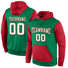 Custom Stitched Kelly Green White-Red Sports Pullover Sweatshirt Hoodie