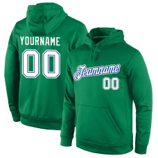 Custom Stitched Kelly Green White-Royal Sports Pullover Sweatshirt Hoodie