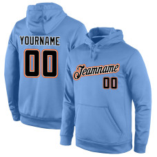 Custom Stitched Light Blue Black-Orange Sports Pullover Sweatshirt Hoodie