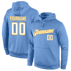 Custom Stitched Light Blue White-Gold Sports Pullover Sweatshirt Hoodie