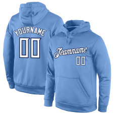Custom Stitched Light Blue White-Navy Sports Pullover Sweatshirt Hoodie
