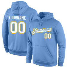 Custom Stitched Light Blue White-Gold Sports Pullover Sweatshirt Hoodie