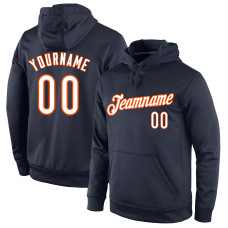 Custom Stitched Navy White-Orange Sports Pullover Sweatshirt Hoodie