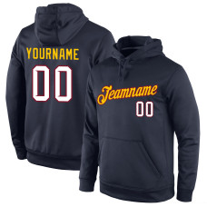 Custom Stitched Navy White-Gold Sports Pullover Sweatshirt Hoodie