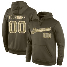 Custom Stitched Olive Camo-Cream Sports Pullover Sweatshirt Salute To Service Hoodie