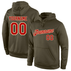 Custom Stitched Olive Red-Cream Sports Pullover Sweatshirt Salute To Service Hoodie