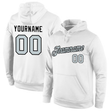 Custom Stitched White Silver-Black Sports Pullover Sweatshirt Hoodie