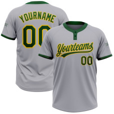 Custom Gray Green-Gold Two-Button Unisex Softball Jersey