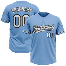 Custom Light Blue White-Black Two-Button Unisex Softball Jersey
