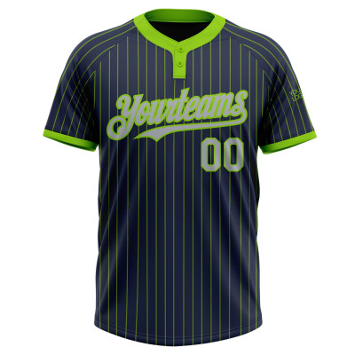 Custom Light Blue Teal Pinstripe Navy-Gray Two-Button Unisex Softball Jersey