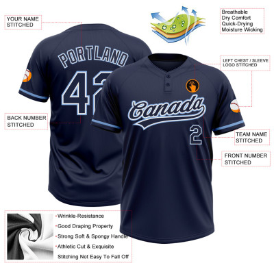 Custom Light Blue White-Yellow Two-Button Unisex Softball Jersey