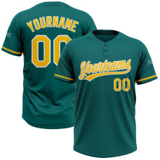 Custom Teal Yellow-White Two-Button Unisex Softball Jersey