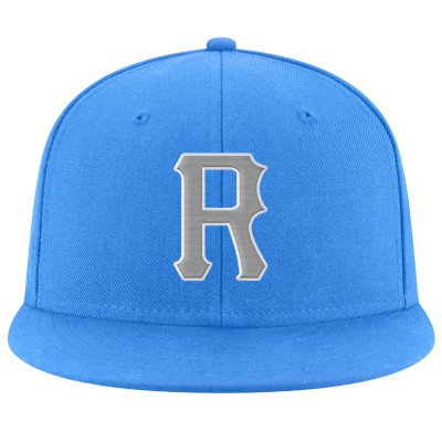 Custom Powder Blue Gray-White Stitched Adjustable Snapback Hat