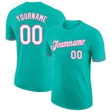 Custom Aqua White-Pink Performance T-Shirt