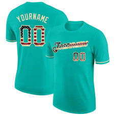 Custom Aqua Vintage USA Flag-City Cream Performance T-Shirt