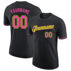 Custom Black Pink-Neon Yellow Performance T-Shirt