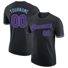 Custom Black Purple-Light Blue Performance T-Shirt