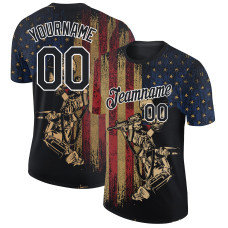 Custom Black White 3D Soldier And American Flag Performance T-Shirt