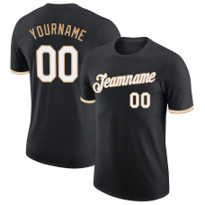 Custom Black White-Old Gold Performance T-Shirt