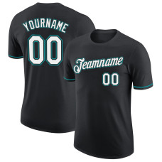 Custom Black White-Teal Performance T-Shirt
