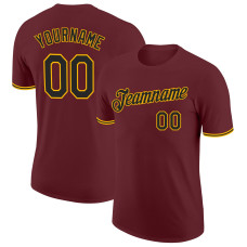 Custom Burgundy Black-Gold Performance T-Shirt