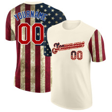 Custom Cream Vintage USA Flag-Red 3D American Flag Fashion Performance T-Shirt