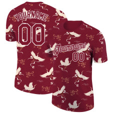Custom Crimson White 3D Pattern Design Animal Crane Performance T-Shirt