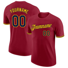 Custom Crimson Navy-Gold Performance T-Shirt